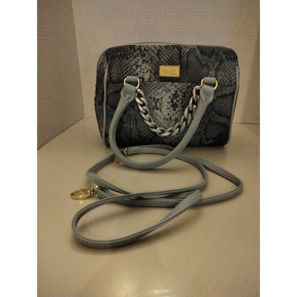 Betsy Johnson snake skin pattern gray silver gold crossbody bag 9"x8" - Picture 2 of 8